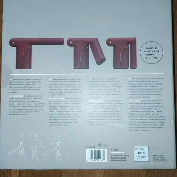 Corkscrew Wine Bottle Opener by Rabbit -Axis Lever - Picture 6 of 8